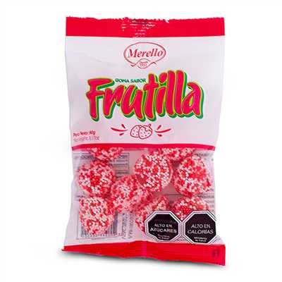 GOMA FRUTILLA CROCANTE  40*90GRS. MERELLO         