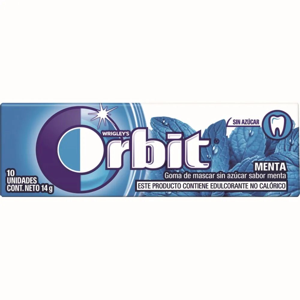 CHICLE ORBIT MENTA S/AZUCAR 10UNID.               